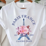 Paris France Eiffel Tower Floral T-Shirt