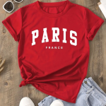 Stylish Women's Paris Letter Print Short Sleeve Crew Neck T-Shirt