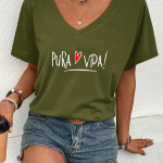 Vibrant Spanish Print Short Sleeve V-Neck T-Shirt