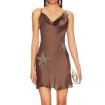 Sequined Starfish Print Patchwork Mini Dress - Brown
