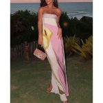 Summer Sexy Chest-Wrapped Printed Floor-Length Maxi Dress - Pink