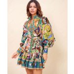 Casual Graffiti Evergreen Printing Mini Dress Multi-Color