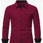 Men's Contrast Color Front Button Pocket Shirt