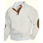 Men's Vintage Green Color Block Sweatshirt - Casual V-Neck with Button Detail, Polyester Knit, Long Sleeve