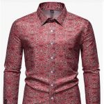 All-Over Print Front Button Commuting Business Long Sleeve Shirt