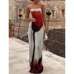 Vacation Abstract Tulip Print Slip H-Line Maxi Dress - Light Blue