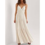 Unique Pleated Wave Maxi Dress - White