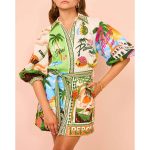 Casual Unique Printed Shirt Cardigan Dress - Multicolor