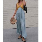 Splicing Chic V-neck Contrasting Color Dress - Yellow