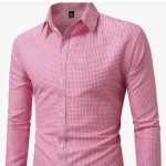 Pink - Men's Front Button Long Sleeve Shirt Collar
