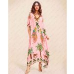 Unique Drop Shoulder Sleeve Coconut Tree Printed Dress - Pink