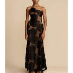 Rose Flower Three-Dimensional Burnt Flower Maxi Dress - Black