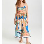 Unique Printed Lace-Up Suspender Pockets Midi Dress - Multicolor