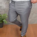 Grey -Men's Plain Straight-Fit Suit Pants With Pockets