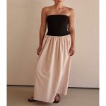 Strapless Black And Sand Paneled Maxi Dress - Beige