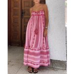 Ethnic Style Crochet Patchwork Knitted Slip Maxi Dress - Pink