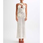 Hand-Hook Flower Sexy Knitted Maxi Dress - White