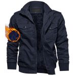 Thick Cotton Retro Hooded Jacket] Men's Winter Casual Jacket - Navy Blue