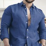 Men's Casual Long Sleeve Button-Up Shirt Royal Blue