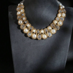 1pc Fashionable Crystal Pearl Beaded Double Row Necklace