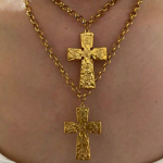 Hammered Bold Cross Pendant Necklace